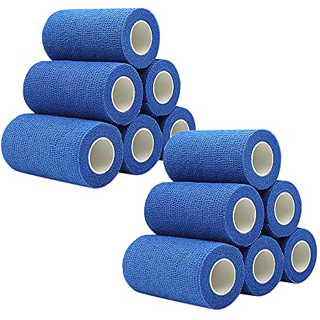 MINGYUE Selbstklebender Verband Set｜Fixierbandage[12 Rollen-10cmx4.5m] Selbstklebend Elastischer Verband Cohesive Haftbandagen Kohäsive Bandage Wrap(Blau)