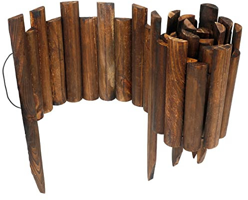 JonesHouseDeco Recinzione da giardino in legno bruciato, finitura in legno bruciato, altezza totale 35 cm, lunghezza 120 cm, bordo flessibile per aiuole e aiuole, #K650A01