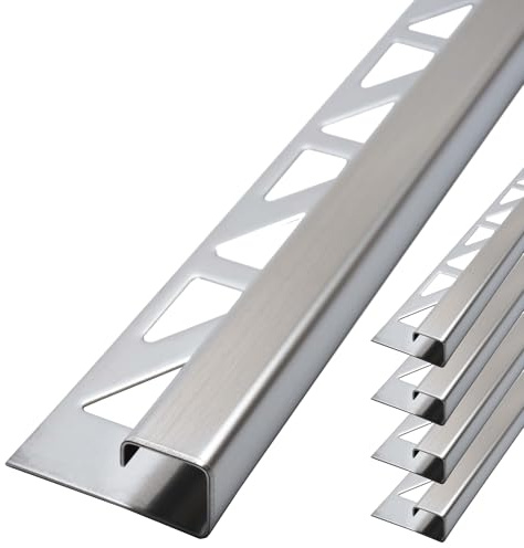 Dalsys 5x Fliesenschiene Eckprofil 2,5m x 8mm Edelstahl gebürstet - Quadratprofil Fliesenabschlussprofil Fliesenprofil Abschlussleiste
