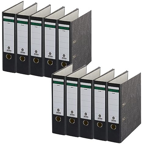 Centra Standard-Ordner, Wolkenmarmor, 10er Pack, Recycling, Blauer Engel, LGA Zertifikat, A4, 8 cm breit, bis zu 600 Blatt (80 g/m²), Kantenschutz, Griffloch, schwarz, 628576