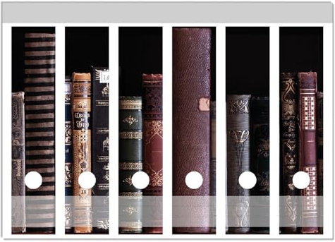 Wallario Ordnerrücken Sticker Bücherregal mit Alten Büchern - Größe 6 Stück, Rückenschilder für 6 breite Ordner, Klebeetiketten