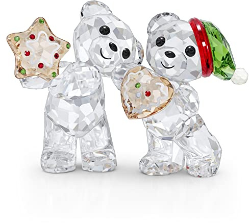 Swarovski Kris Bär Christmas Annual Edition 2022, Weihnachtliches Ornament mit Klaren, Roten, Grünen und Goldfarbenen Kristallen
