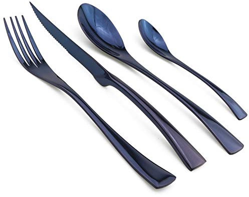 24 stück Rainbow schwarz Besteck Besteck Set Edelstahl Geschirr scharfe Steakabendessen Messer Gabeln Teeschüsse Geschirr Set essgeschirr (Color : Blue)