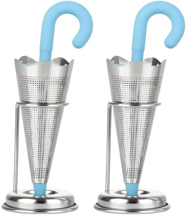 HYLOOD Tea Infuser 2 Pack Umbrella Shape Tea Infusers for Loose Tea Stainless Steel Fine Mesh Tea Strainer with Handle and Stand for Cups Mug Teapots, Blue