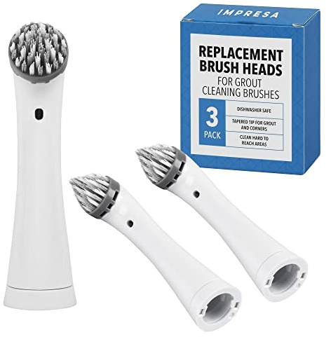 Impresa 3-Pack Grout Cleaner Brush Heads - Compatible with Rubbermaid Reveal Power Scrubber - Grey/White Nylon Replacement Heads - for Electric Spin Scrubber, Shower Cleaner & Scrub Brush