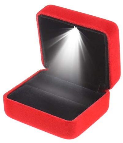 Samt-Ringbox mit LED-Licht, Fingerring-Box, beflockter Stoff für Antrag, Hochzeit, Zeremonie, Braut, Geschenkausstellung, rot