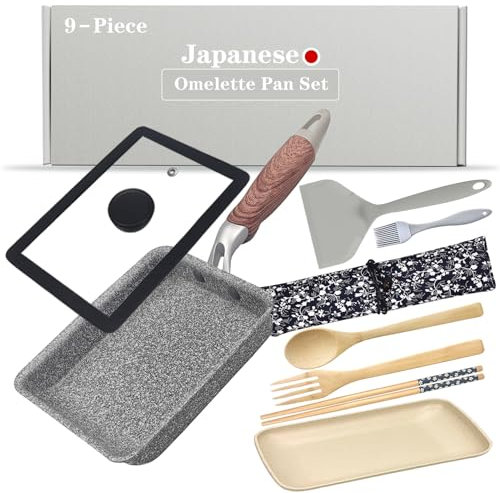 DXBVIEX 9 Pcs Japanese Omelette Pan Set, Nonstick Square & Rectangle Tamago Pan, 7 x 5, Grey