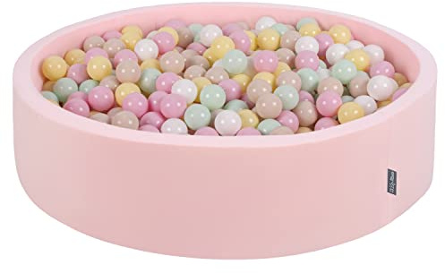 KiddyMoon Rund Bällebad Bällepool 120X30cm/200 Bälle ∅ 7Cm Ballgruben Bunten Bällen Für Babys Spielbad Kleinkinder, Hergestellt In Der EU, Pink:Pastellbeige/Pastellgelb/Weiß/Minze/Puderrosa