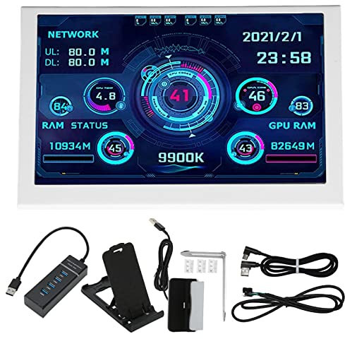 Monitor de Temperatura de Computadora de 5 Pulgadas, PC CPU GPU RAM Monitor de Datos para Windows, IPS USB Mini Pantalla Panel de Sensor de PC Pantalla, PC ARGB Caja de