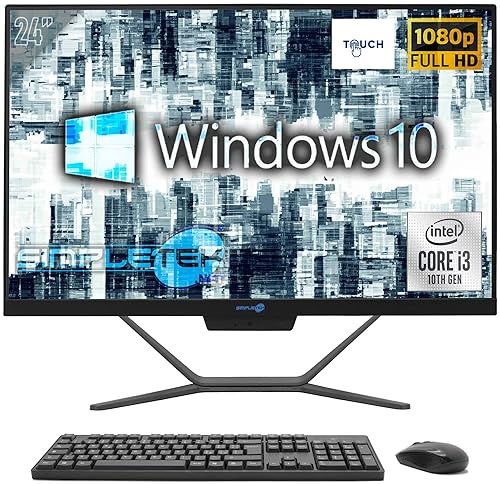 SIMPLETEK - Ordenador todo en uno de 24 Full HD Touch Core i3 10th GEN | Windows 10 | 8GB RAM - SSD 240GB | Webcam 2K integrada WiFi HDMI Serial RS232