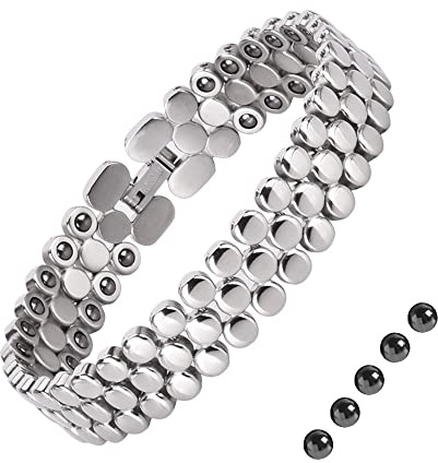 JEROOT Pulsera Magnética de Titanio Con Circonita Para Mujer, Energetix 4mm Con Herramienta de Ajuste y Caja de Regalo (3500 Gauss)