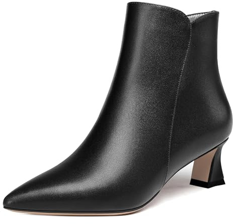 AMBELIGHT Women's 2 Inch Pointed Toe Low Heel Solid Ankle High Kitten Zip Office Cold Weather Matte Boots Black Size 7 - Tacones para Mujer Elegantes