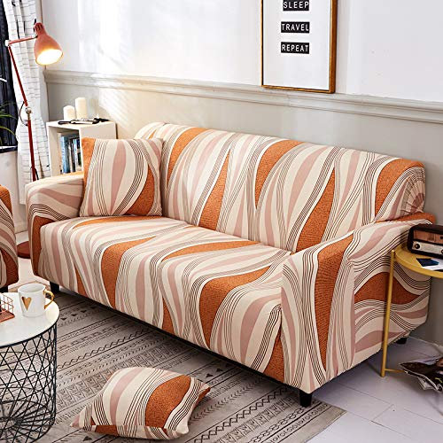 Sofaschoner Orange Weiß Sofaüberwurf Weich Spandex Sofaschoner rutschfest Couch Überwurf Waschbare Sofa Überzug Sofabezug mit Elastischen Riemen Sofabezug L Form Pflegeleicht 4 Sitzer