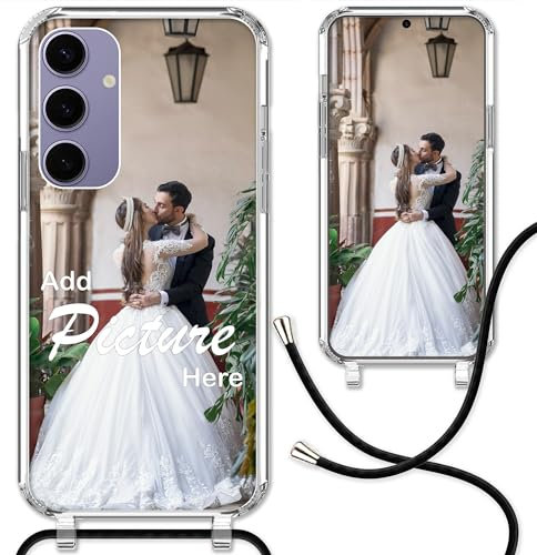 CoverHeld Samsung Galaxy S24 Plus Handyhülle mit Band selbst gestalten aus Silikon Hülle mit deinem Bild/Design personaliseren und einzigartig Machen/Handykette Kordel Band in Schwarz