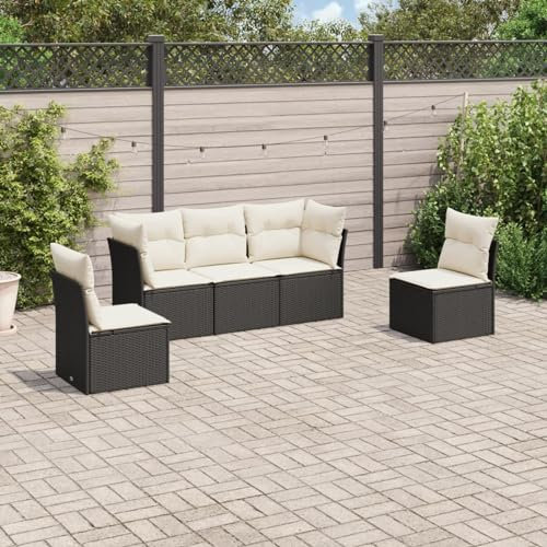 Homgoday Gartensofa-Set 5-teilig mit Kissen aus schwarzem Polyrattan, für den Außenbereich, Gartenmöbel-Set, Loungeset für den Garten, Outdoor-Sofas Type3249185