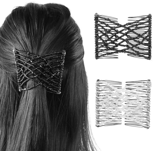 IBXWMNG 2pcs Afrikanischer Haarkamm mit magischen Perlen und elastischem Stretch für den perfekten Halt, Doppelhaar-Klammer,Zauber-Haarspangen für einen stylischen Look