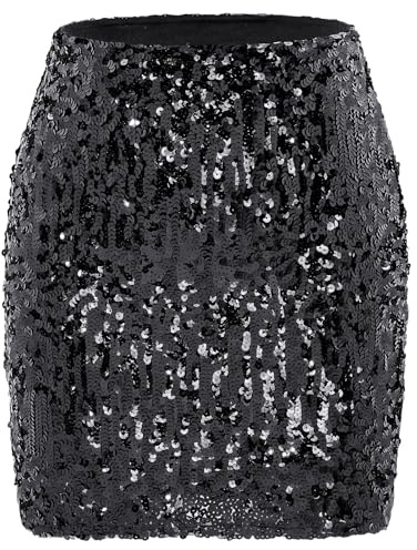 PONCEAU Pailettenrock Für Damen Glitzer Rock Kurz Damen Sexy Midi Skirt Hüftrock mit Elastische Taille Party Rave Outfit Karneval Weihnachten