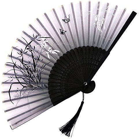Blausky Handfächer,Bambusfäche,Folding Fans mit Quaste,Bambus Handheld Faltfächer,Hand Fans,Falten Handfächer,Hand Folding Fans,Hand Halten Fans,für Geschenke Wanddekoration,40 x 21 cm,Grau