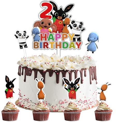 7pcs Bunny Topper Torta, Bunny Cake Topper Cartoon, Bunny Decorazioni Compleanno, Forniture per Feste per Bambini, Adatto alle Feste di Compleanno per Bambini (2anni)