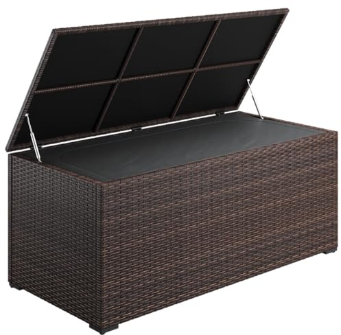 STEELSØN Serion Gartenbox 615 L – XXL Truhe für Gartenauflagen & Kissen wetterfest – Outdoor Box aus Polyrattan für Garten/Balkon/Terrasse – Auflagenbox Braun mit klappbarem Deckel 155x73x61 cm
