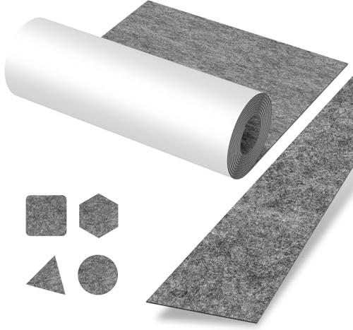 Fiqops Filz Selbstklebend 50cm x 150cm, 2 Rollen Selbstklebender klebriger Filz Meterware Bezugsstoff Bastefilz Schneiden Sie jede Form für DIY Auto Box Liner, 2.5 mm Stark, Grau