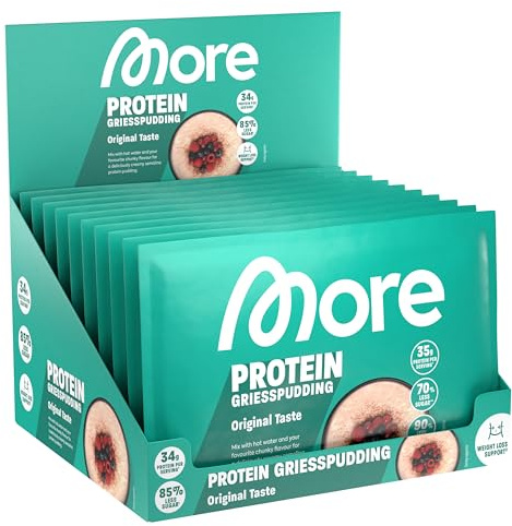 More Protein Grießpudding 2.0, 10er Tray, 34 g Eiweiß pro Portion | 10 x 60 g, schnelle Zubereitung ohne Kochen, cremig leckerer Grießpudding mit weniger Zucker & Fett, perfekt zum Verfeinern