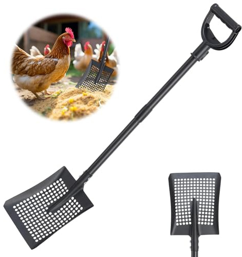 Sifter Shovel for Chicken Coop, 47 Inch Heavy Duty Beach Sifting Shovel for Sand Rock Poop Cleaning, Metal Detector Shovels for Farm, Gardening, D-Grip Handle, Square Gardening Shovels