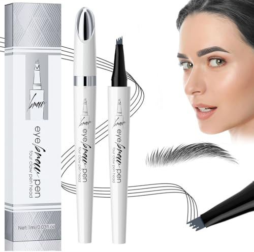 Augenbrauenstift Wasserfest, Magischer Microblading Augenbrauenstift Dunkelbraun Eyebrow Pencil mit 4 Gabelspitze Applikator, Erzeugt Mühelos Natürlich Aussehende Brauen (3#-Grau)