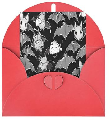 (Halloween Fledermäuse grau) Druck Premium Perlglanz-Grußkarten mit roten Umschlägen, schimmernde Geburtstags-, Weihnachts- und Hochzeitskarten, innen blanko.