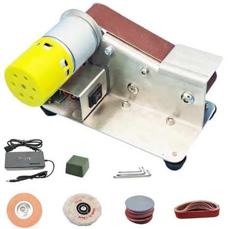 Elektrischer Bandschleifer, 7-Stufig Verstellbarer Polierer, Klein Band Schleifmaschine 15 Grad Tischschleifer mit Festem Winkel für Metallpolieren, Holzpolieren und Werkzeugschleifen