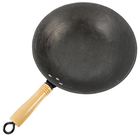 Mikinona Olla De Hierro Wok Sartén Wok Para Cocina Eléctrica y Gas Mango De Diseño Simple y Práctico