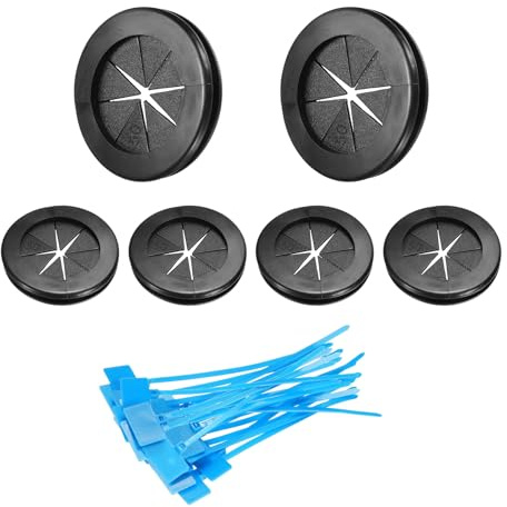 sourcing map 6Pcs 1-5/8(42mm) ID, 2 (50mm) Drill Hole, Double Sided Grommets Round Firewall Hole Plug with Marker Cable Ties for Home Office Cable Wire Protection, Black