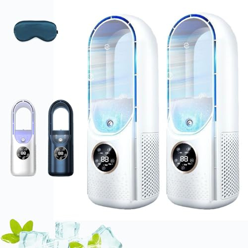 Aire Acondicionado PortáTil Silencioso Sin Aspas, Enfriador Evaporativo De Bajo Consumo Con Temporizador MultifuncióN Y 6 Modos De Funcionamiento, Alimentado Por Usb (Blanco*2)