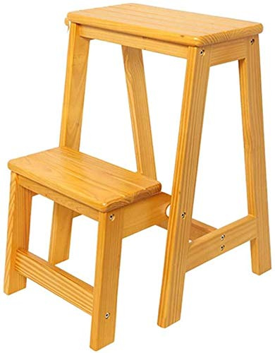 Scaletta e Sgabello Legno, Sgabello con 2 gradini, Sedia Pieghevole con scaletta, Sedia per la Sicurezza delle Scale domestiche