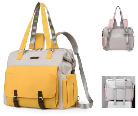 Fexkean Baby Umhängetasche Wickeltasche Rucksack Bote Reisewindeltasche,Große Diaper Bag Handtasche,Multifunktions Babytasche mit Wickelauflage Isolierten Taschen(T3039-Yellow)