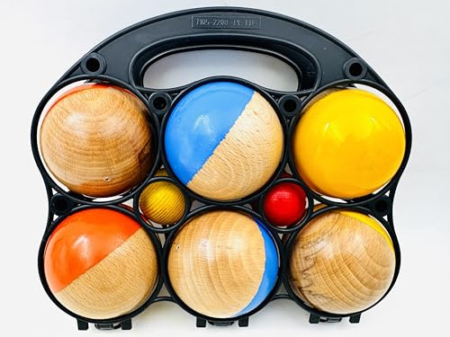 Boccia-Kugeln aus Jura-Holz – 6 bunte Kugeln + 2 Zielkugeln – Aufbewahrungskoffer inklusive – französisches Handwerk
