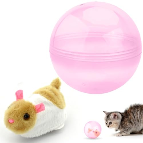 Cretvestsar Electric Plush Hamster with Automatic Rolling Ball, Interactive Animated Pet Toy for Kids Toddlers, Fun Hamster Ball for Dogs and Cats.(pink,No batteries included)