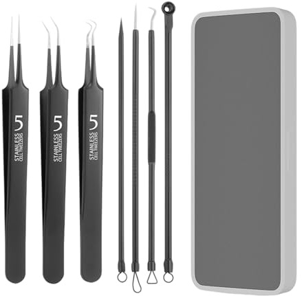 Mitesserentferner Set 7-tlg. Smbrige Pickelentferner | Pickel Ausdrücken Werkzeug für reine Haut | Blackhead Remover in Farbiger Box, Dunkelgrün Schwarz