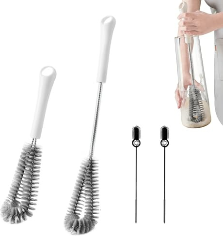 Ensemble de 4 Brosses de Nettoyage pour Biberons, Brosse Biberon Bébé à Manche Long et Court, 2 Brosses pour Pailles, pour Biberons, Bouteilles Sport, Tasses