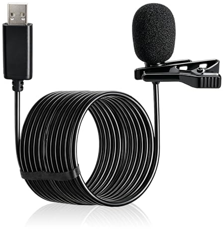 SEYUGOPTI Microfono lavalier USB A, microfono a condensatore omnidirezionale con clip e cavo da 2 m per YouTub PC e Mac Laptop Gaming Audio Video Recording