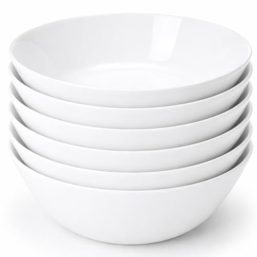 Ledoir Bowls Glass Set of 6 Soup Dessert Cereal Bowl 15cm 550ml White Modern Quality Serving Small Tableware Ramen Breakfast Wedding Parties Restaurant Pasta Fruit Nuts Dishwash Microwave Safe (6)
