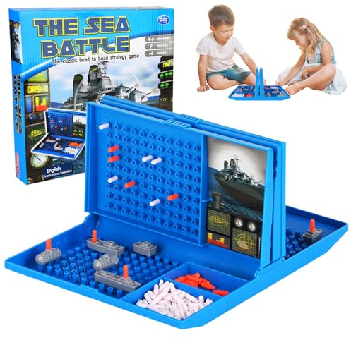 Yooyan Sea Battle Ship Board Game, Battleship Classic, Sink the Ships Board Game, 2 Player Strategy Board Game, Strategy Board Game Sea Battle Toy for Children Aged 4 and up (Blue)
