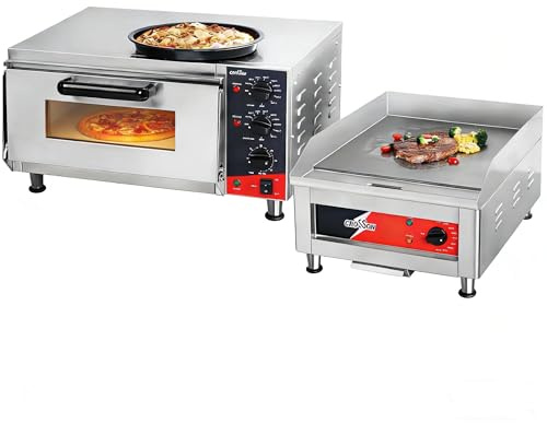 CROSSON 16 Professional Pizzaofen 4000W,Pizzabackofen Elektrisch Edelstahl mit 30-Minuten-Timer 350℃,40 * 40CM Kommerzielle elektrische Arbeitsplattengrillplatte