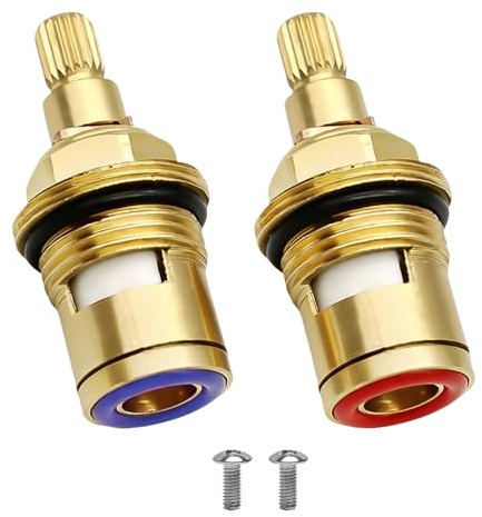 2 Pcs Tap Valve Replacement, 1/4 Turn Ceramic Tap Glands, Mixer Tap Replacement Parts Cartridge Brass, 20 Spline Valve Replacement for Bathroom & Kitchen Faucets, Tap Glands Repair Kit (Hot & Cold)