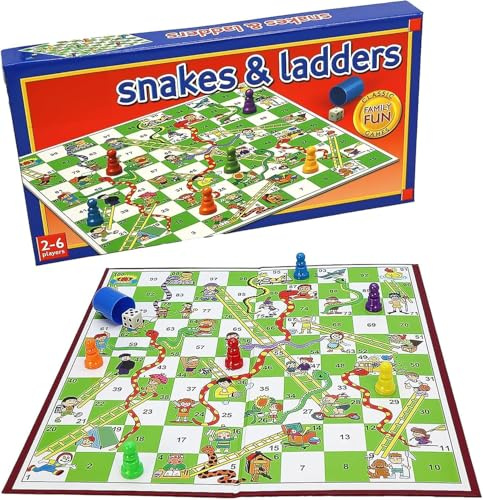 Classic Snakes and Ladders Board Game | Traditional Family Dice Game for Children and Adults | Foldable Playing Board with Instructions | Fun Tabletop Game Night Set