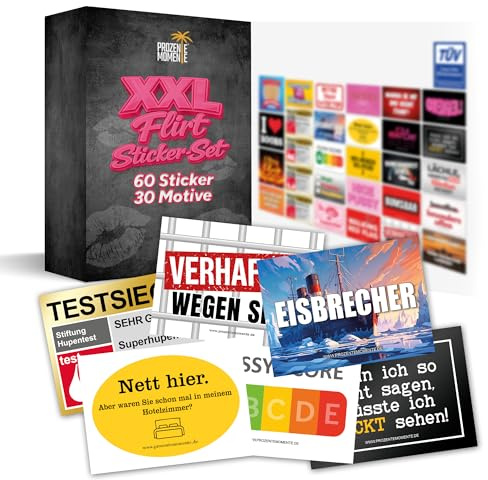 XXL Flirt Sticker Set mit 30 Motiven für jede Party, Malle Party, Festival Gadgets als Ballermann und Festivals Accessoires, lustiges Stickerset, witziges Aufkleberset, Set (jedes Motiv 2x)