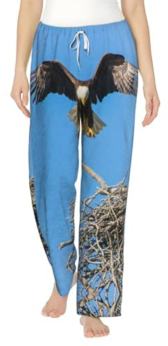 AACPPB Protective Brown Bald Eagle Printed Comfy Lounge Trousers for Women, Loose Sleepwear Pants, with Drawstring House Wear
