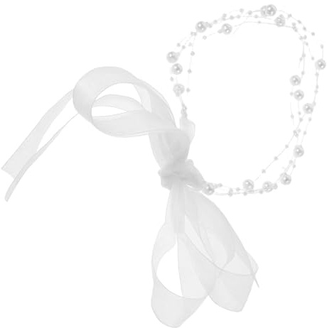 Garneck Eleganter Vintage Brautkopfschmuck mit Mehrlagigem Perlen und Spitzenhaarband aus Kunststoff und Satinband für Damen und Mädchen bei Hochzeiten und Besonderen Anlässen