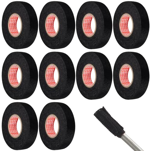 10 stycken tygband för bil, svart, 19 mm x 15 m, självhäftande tygtejp, kabelträd, filttband, pansartejp, kabelträd, elektriker band för bil, motorcykel, elektrisk