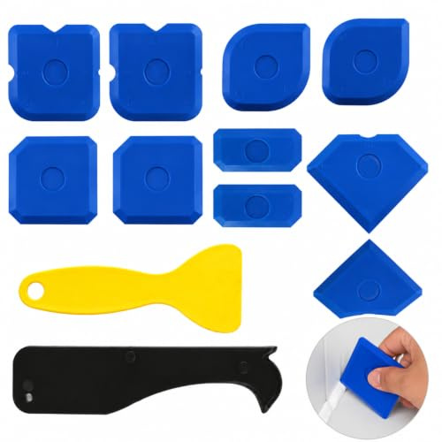 12 PCS Silicone Sealant Finishing Tool Set, Caulking Smoothing and Removal Tools, Reusable Durable Caulk Finishing Kit for Bathroom Kitchen DIY Sealing